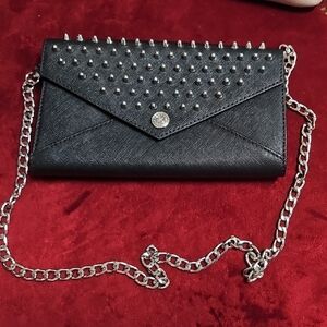 Rebecca Minkoff Black Studded Clutch with Silver Chain
